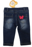 PANTALONE NEONATA JEANS GARZATO RICAMO FIORI TASCHE MARCA LOSAN ART.028 6022AL