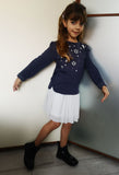 COMPLETO BIMBA BAMBINA MAGLIA STELLE GONNA PLISSE LUREX LOSAN ART 926 8028AA