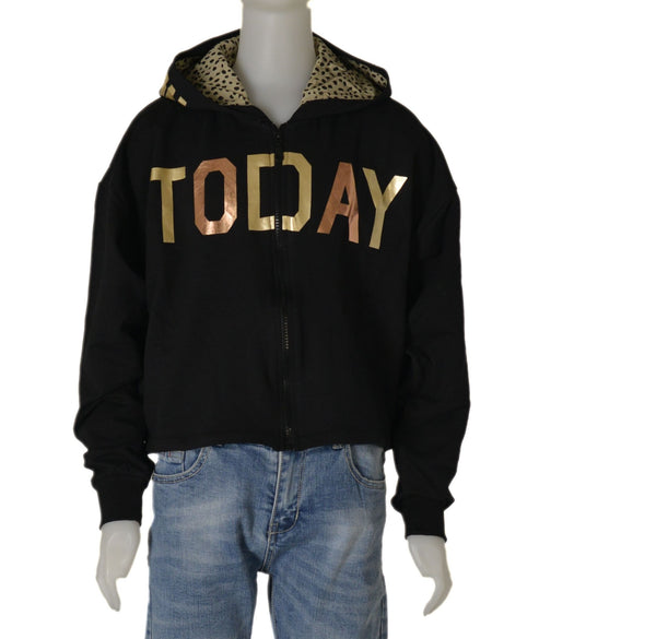 FELPA BAMBINA ZIP CAPPUCCIO STAMPA FIOCCO COTONE ELASTICIZZATO MARCA BM AY3390