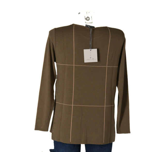 MAGLIONE DONNA RAGAZZA GIROCOLLO BORCHIETTE QUADRI MARCA MODA MILENA MILLY ART.W442