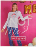 PIGIAMA DONNA RAGAZZA PURO COTONE GIROCOLLO FANTASIA FENICOTTERO MARCA NOTTINGHAM ART.37050