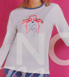 PIGIAMA DONNA RAGAZZA PURO COTONE GIROCOLLO FANTASIA FENICOTTERO MARCA NOTTINGHAM ART.37050