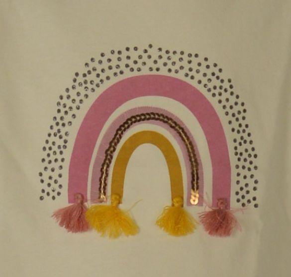T-SHIRT BAMBINA MEZZA MANICA GIROCOLLO STAMPA NAPPINE PAILLETTE MARCA LOSAN ART.216-1002AL
