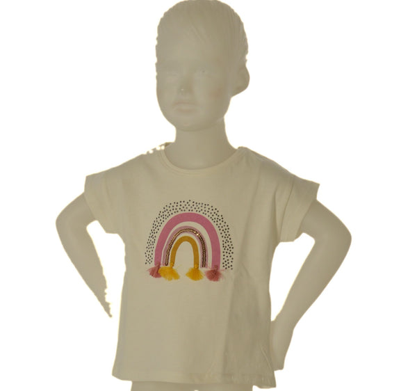 T-SHIRT BAMBINA MEZZA MANICA GIROCOLLO STAMPA NAPPINE PAILLETTE MARCA LOSAN ART.216-1002AL