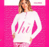 PIGIAMA DONNA PURO COTONE SERAFINO CUORI POLSINI MARCA ROSSOPORPORA ART.CALINDA