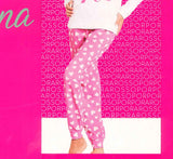 PIGIAMA DONNA PURO COTONE SERAFINO CUORI POLSINI MARCA ROSSOPORPORA ART.CALINDA