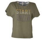 T-SHIRT DONNA COTONE MANICA SCESA GIROCOLLO SPACCHETTI STAMPA STRASS MARCA COVERI ART.DT3063