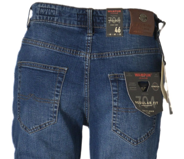 JEANS UOMO ZIP BOTTONE CINQUE TASCHE VITA MEDIA REGOLARE STRETCH MARCA WAMPUM ART.1F87-11704