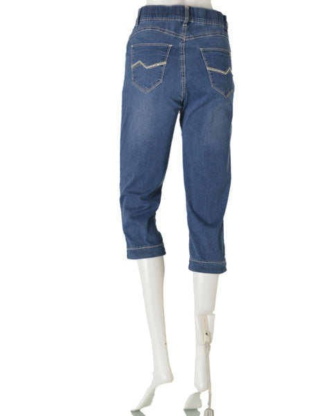 JEGGINGS DONNA ELASTICO TASCHE TRE QUARTI LARGHI STRASS MARCA EMANUELA COSTA ART.EC6482