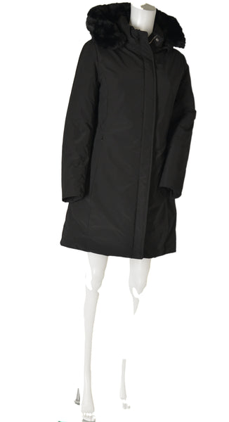 GIUBBINO DONNA LUNGO ZIP BOTTONI TASCHE CAPPUCCIO ECOPELLICCIA ECO PIUMA SCIANCRATO MARCA FOUR STREETS ART.T238SP