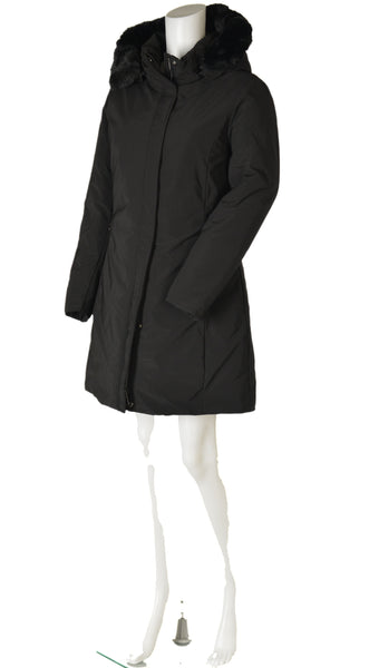 GIUBBINO DONNA LUNGO ZIP BOTTONI TASCHE CAPPUCCIO ECOPELLICCIA ECO PIUMA SCIANCRATO MARCA FOUR STREETS ART.T238SP
