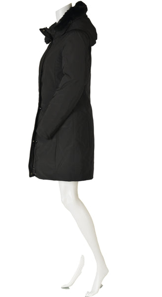 GIUBBINO DONNA LUNGO ZIP BOTTONI TASCHE CAPPUCCIO ECOPELLICCIA ECO PIUMA SCIANCRATO MARCA FOUR STREETS ART.T238SP