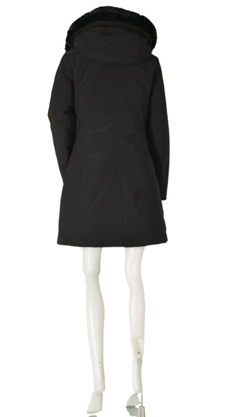 GIUBBINO DONNA LUNGO ZIP BOTTONI TASCHE CAPPUCCIO ECOPELLICCIA ECO PIUMA SCIANCRATO MARCA FOUR STREETS ART.T238SP