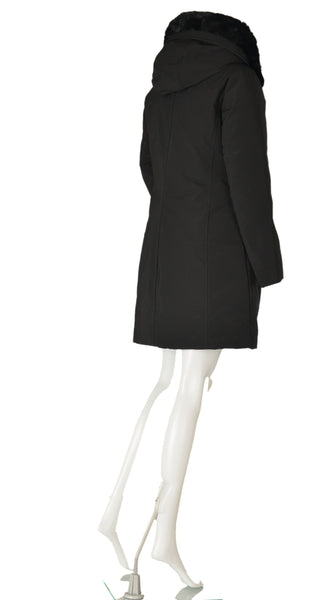 GIUBBINO DONNA LUNGO ZIP BOTTONI TASCHE CAPPUCCIO ECOPELLICCIA ECO PIUMA SCIANCRATO MARCA FOUR STREETS ART.T238SP
