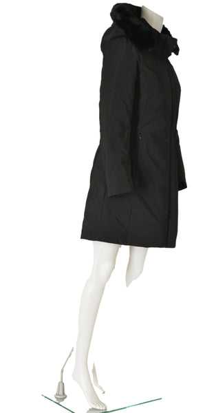 GIUBBINO DONNA LUNGO ZIP BOTTONI TASCHE CAPPUCCIO ECOPELLICCIA ECO PIUMA SCIANCRATO MARCA FOUR STREETS ART.T238SP
