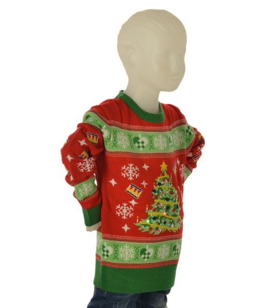 MAGLIONE BAMBINO NATALE GIROCOLLO POLSINI FASCIA LUCI MARCA JULE ART. LEDKIDS7