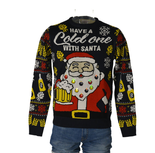 MAGLIONE UOMO DONNA GIROCOLLO NATALE BABBO NATALE BIRRA MARCA JULE ART.LED6