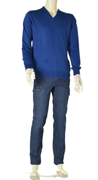 MAGLIONE UOMO COTONE SCOLLO POLSINI FASCIA MARCA RE DEL MARE ART. 2.11