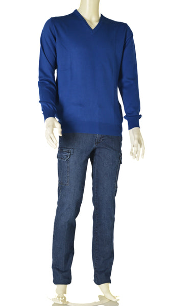 MAGLIONE UOMO COTONE SCOLLO POLSINI FASCIA MARCA RE DEL MARE ART. 2.11