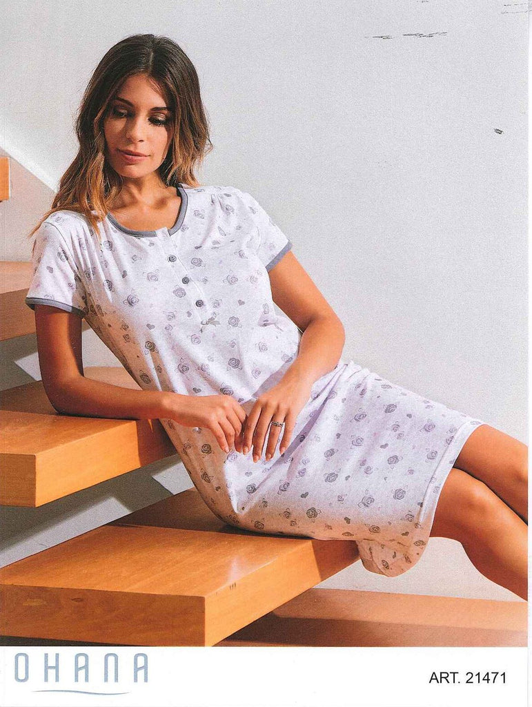 Camicia Da Notte, Fiori, Scollo A V, Manica Ad Aletta, Cotone - Foto 9