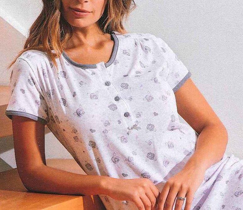 Zeitlos Camicia Da Notte Donna A Manica Corta Con Stampa Floreale - Leggera In Cotone E Poliestere, Elegante Con Bottoni