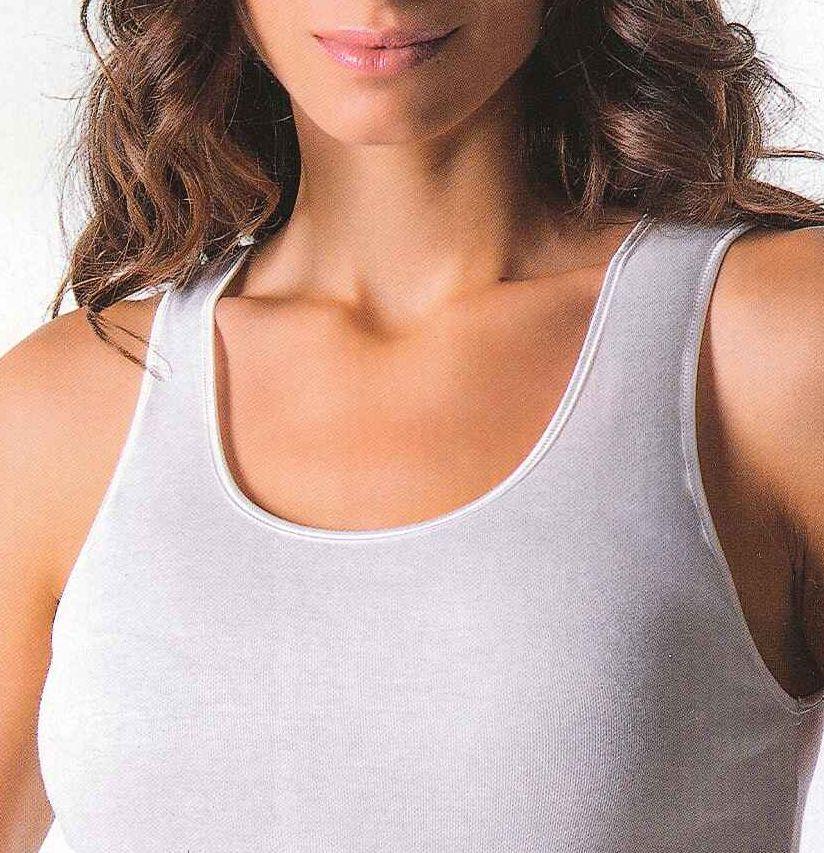 CANOTTA INTIMA DONNA SPALLA LARGA PURO COTONE BORDO RASO MARCA MORETTA Abba MODA