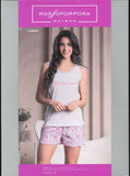 PIGIAMA DONNA RAGAZZA CANOTTA CORTO STAMPA FIORI PURO COTONE ROSSOPORPORA ART.CANDIE