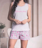 PIGIAMA DONNA RAGAZZA CANOTTA CORTO STAMPA FIORI PURO COTONE ROSSOPORPORA ART.CANDIE