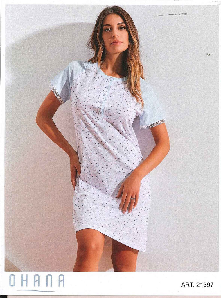 Camicia Da Notte, Fiori, Scollo A V, Manica Ad Aletta, Cotone - Foto 6