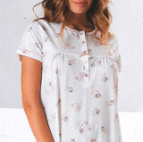 CAMICIA DA NOTTE DONNA MEZZA MANICA PURO COTONE FIORI MARCA OHANA ART. 21423