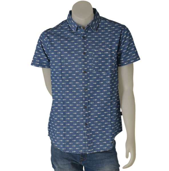 CAMICIA UOMO COTONE MEZZA MANICA TASCHINO SQUALI MARCA LOSAN ART.311-3032AL