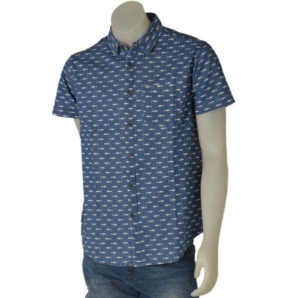 CAMICIA UOMO COTONE MEZZA MANICA TASCHINO SQUALI MARCA LOSAN ART.311-3032AL