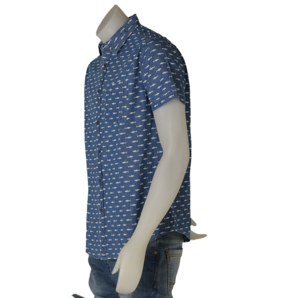 CAMICIA UOMO COTONE MEZZA MANICA TASCHINO SQUALI MARCA LOSAN ART.311-3032AL