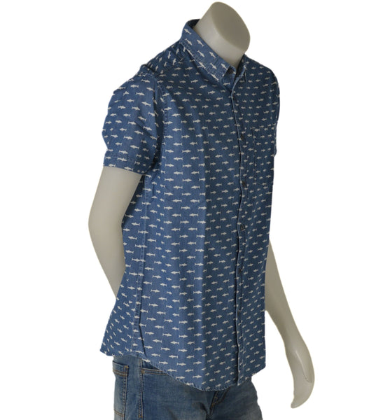 CAMICIA UOMO COTONE MEZZA MANICA TASCHINO SQUALI MARCA LOSAN ART.311-3032AL